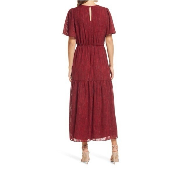 DONNA RICCO | Red Flutter Sleeve V-Neck Maxi Sundress - Picture 3 of 16
